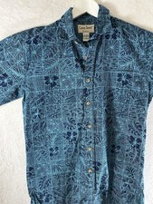 cooke street hawaiian shirt small Blue Floral Cotton Casual Vintage Free Ship