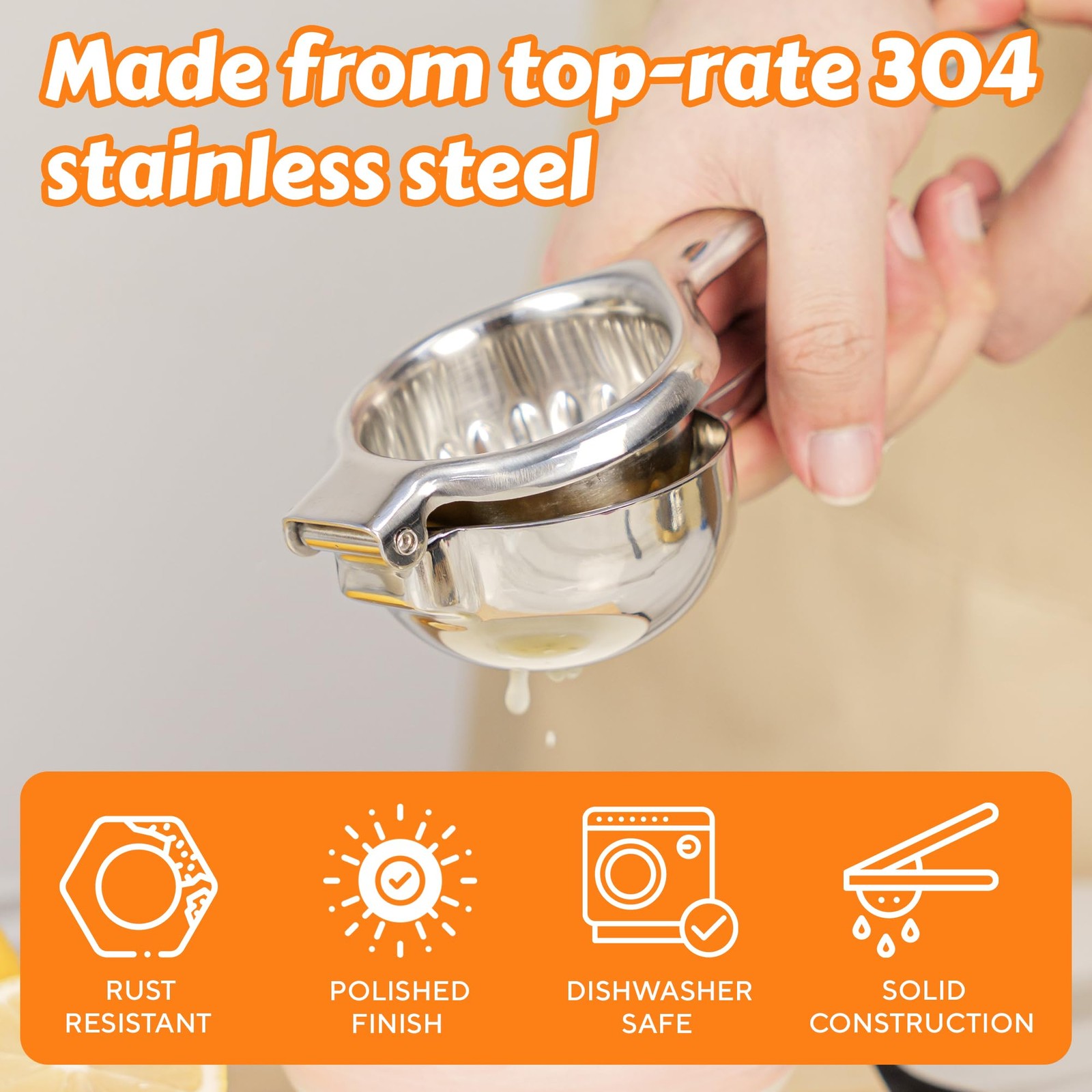 Stainless Steel Lemon Squeezer | Heavy Duty Handheld Juicer with Large Bowl |...