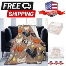 Fun Hen Chicken Rooster Blanket Soft Lightweight Throw Blankets Cozy Flannel ...