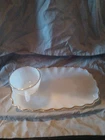 Vintage Anchor Hocking Milk Glass 2 PC Snack Set 22k Gold Trim 10x6.5Made In USA