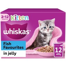 96 x 85g Whiskas Kitten Fish Favourites Mixed Wet Cat Food Pouches in Jelly 4.61 per kilo
