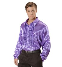 "70er JAHRE DISCO FASHION" Bluse mit Rüschen aus lila Satin (M/L) Rüschenhemd