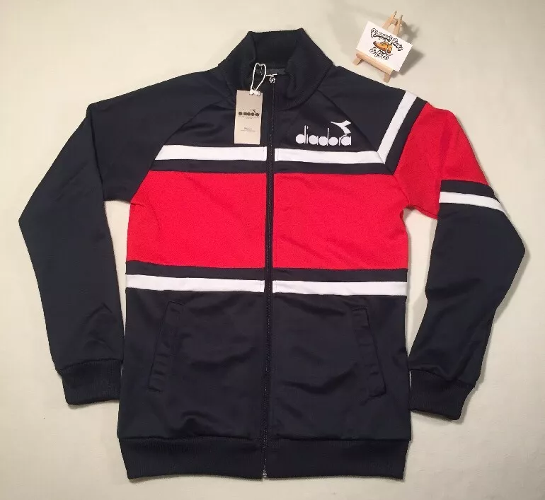 Diadora 80s 90s Track Top Navy Red White UK XS EU S CASUAL VINTAGE 90s 80s