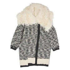 Patrizia Pepe Womens Overcoat Coat Black Knit Wool Striped Uk 12