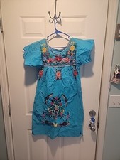VTG Traditional Mexican embroidered dress handmade size S colorful house dress