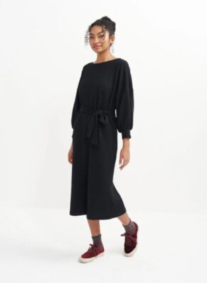 Amour Vert Nour Fleur Reverie Sweatshirt Dress Tie Waist Midi  One Size Black