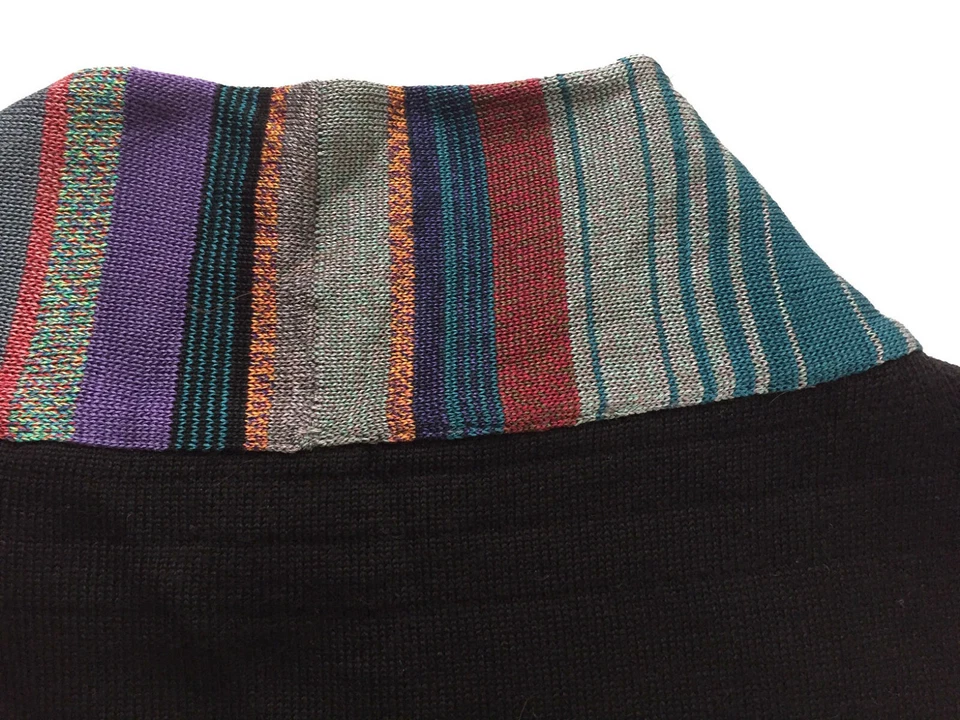 DIANE DE CLERCQ Vintage Knit Sweater-Vest Black + Multicolor Wool Silk Italy L - Image 3 of 4