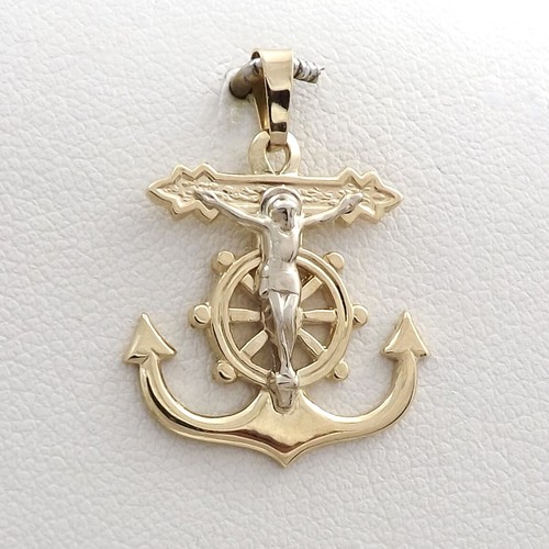 14k Two Tone Gold Jesus Crucifix Anchor 