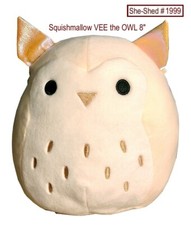 Squishmallows Vee Owl 8" Cream Gold Wings Soft Plush Kellytoy Bird HTF Plush VGC