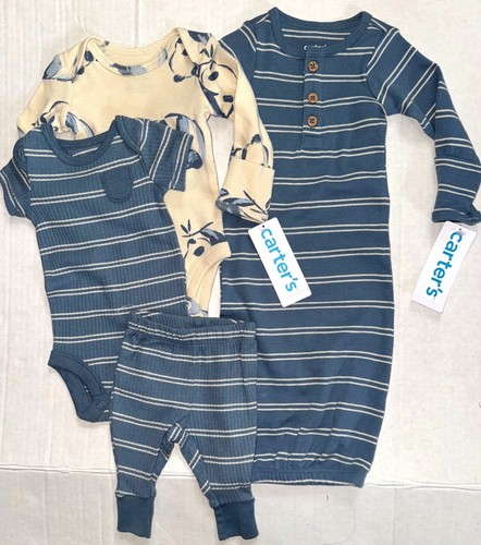 CARTERS 4 piece set blue/cream PANDA motif size PREEMIE
