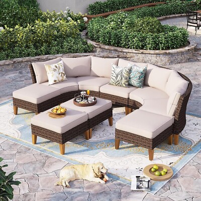 Pieces Outdoor Patio Furniture Sets Sectional Sofa Rattan Chair