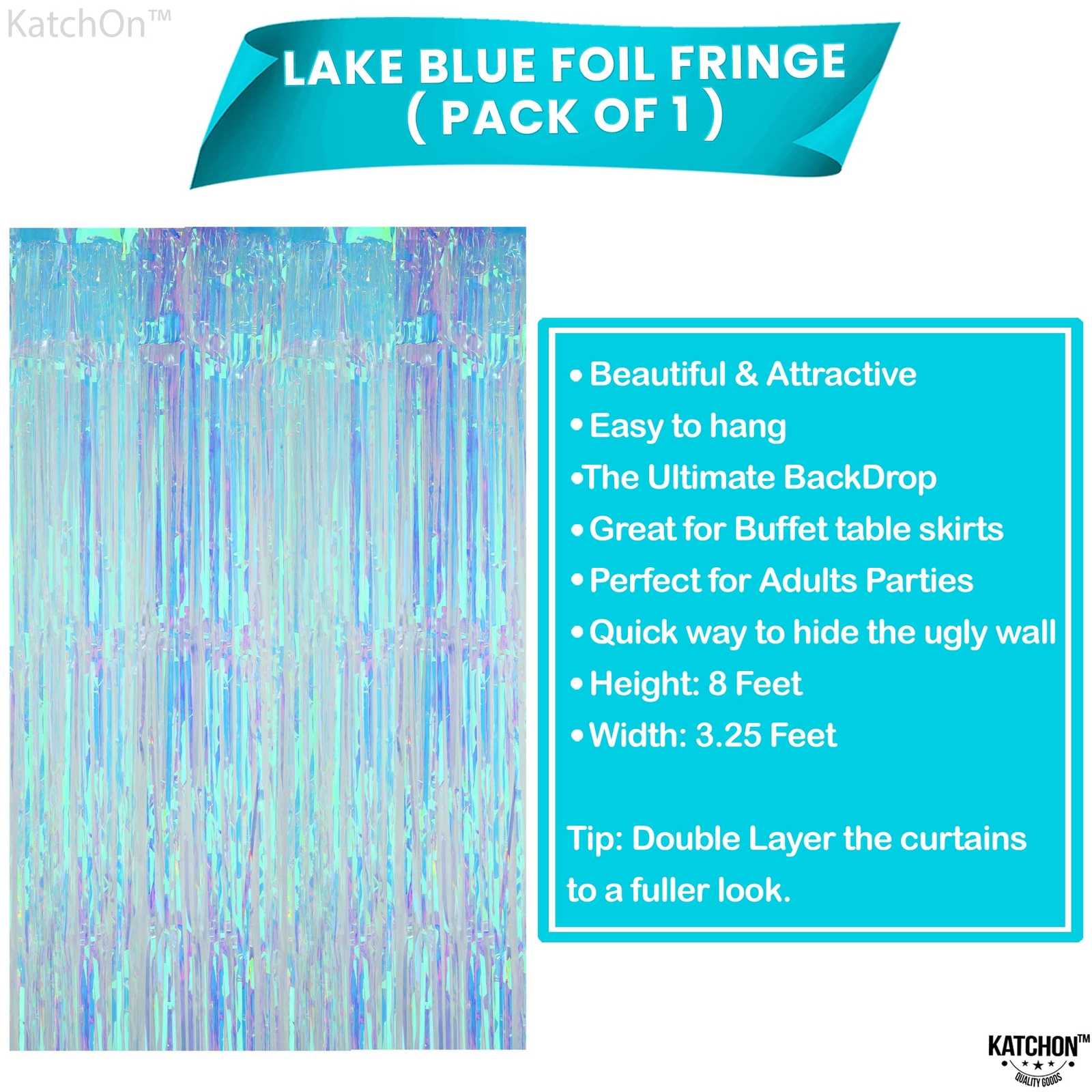 KatchOn XtraLarge Blue Iridescent Streamers - 3.2x8 Feet Blue Fringe | Mermai...