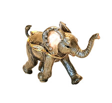 Bo Bo Elephant Hinged  Trinket / Jewelry Box Pewter Bejeweled Kingspoint