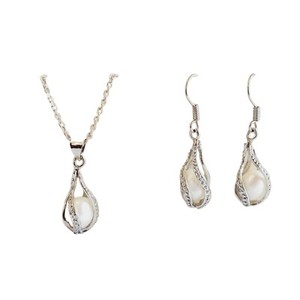 Authentic Pearl 18k White Gold Plated Earring Necklace Set Ocean Octopus Sterling Silver