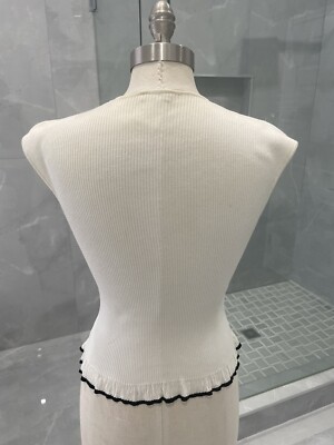 CHANEL WHITE SLEEVELESS TANK TOP WITH CAMELLIA FLOWER SIZE 40 | eBay