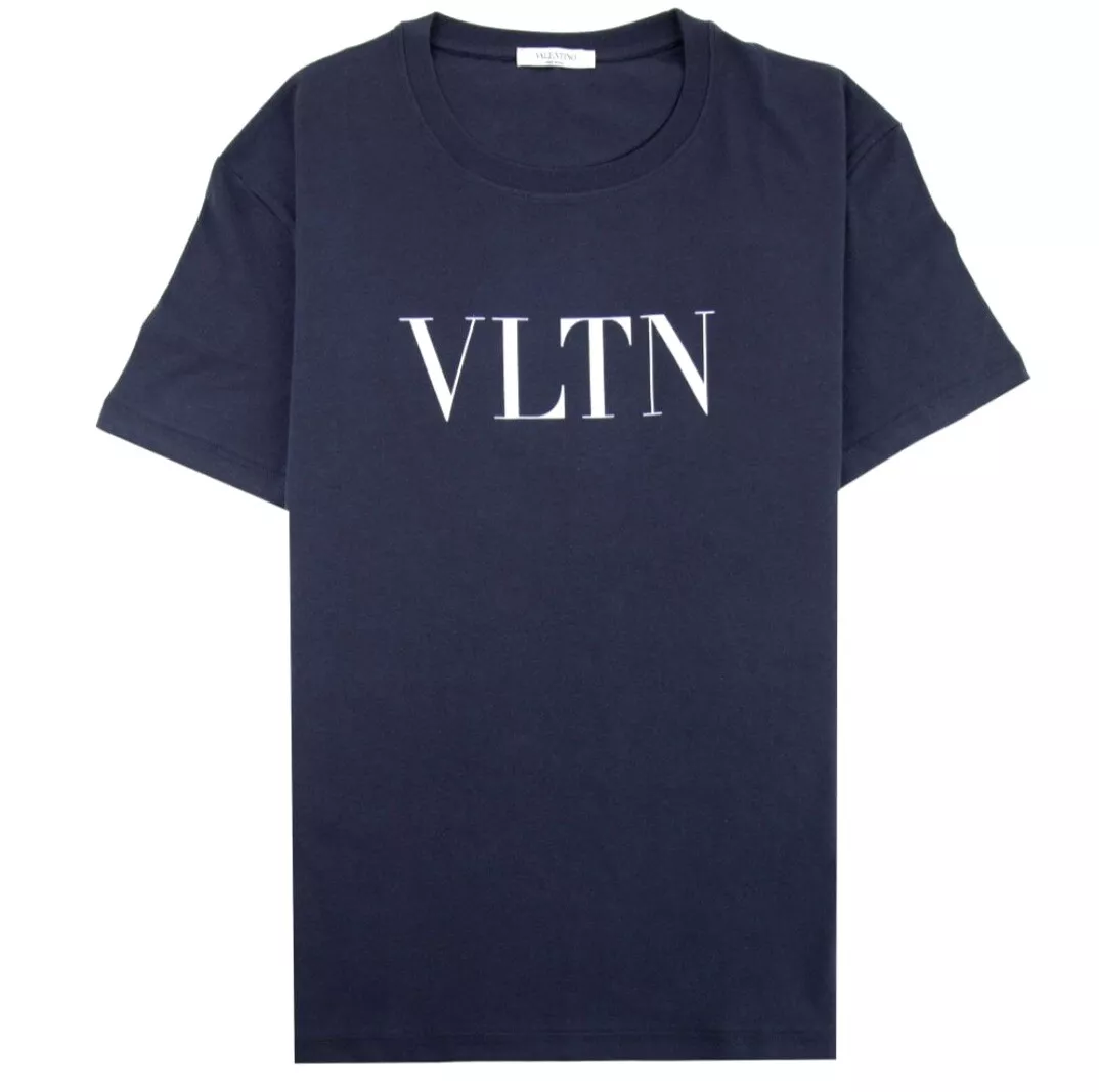 Valentino Mens 💯 Authentic VLTN Logo Navy T-shirt with Shopping Bag Org $450