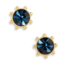 Kate Spade Crystal Flying Colors Bezel Gold Tone Stud Earrings NWT Montana Blue