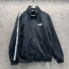 Puma Sweater Men Medium Jacket Black Full Zip Track Sweatshirt Cotton Casual