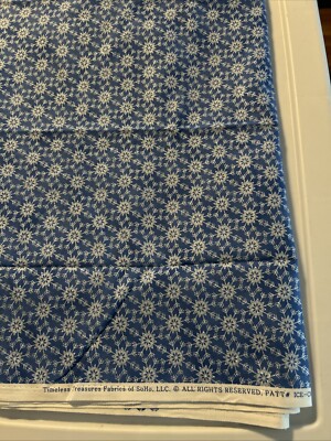 Christmas Blue Silver Snowflake Cotton Fabric Timeless Treasures 3 Yards