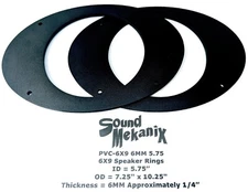 6x9" Plastic Speaker / Spacer Ring PVC-6X9 6MM 5.75" One Pair Made in USA