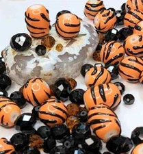 Tiger Stripe Beads Tiger Print Orange Glass Beads Handmade DIY Jewelry 20 pcs