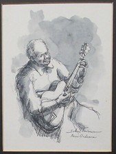 JOHN TURNER AFRICAN AMERICAN NEW ORLEAN JAZZ PLAYER WATERCOLOR & INK PAINTING 