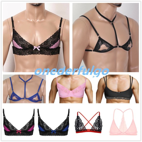 Mens Sissy Sexy Lingerie Floral Lace Trim Bra Crop Top Bralette Underwear Vest - 第 1/193 張圖片