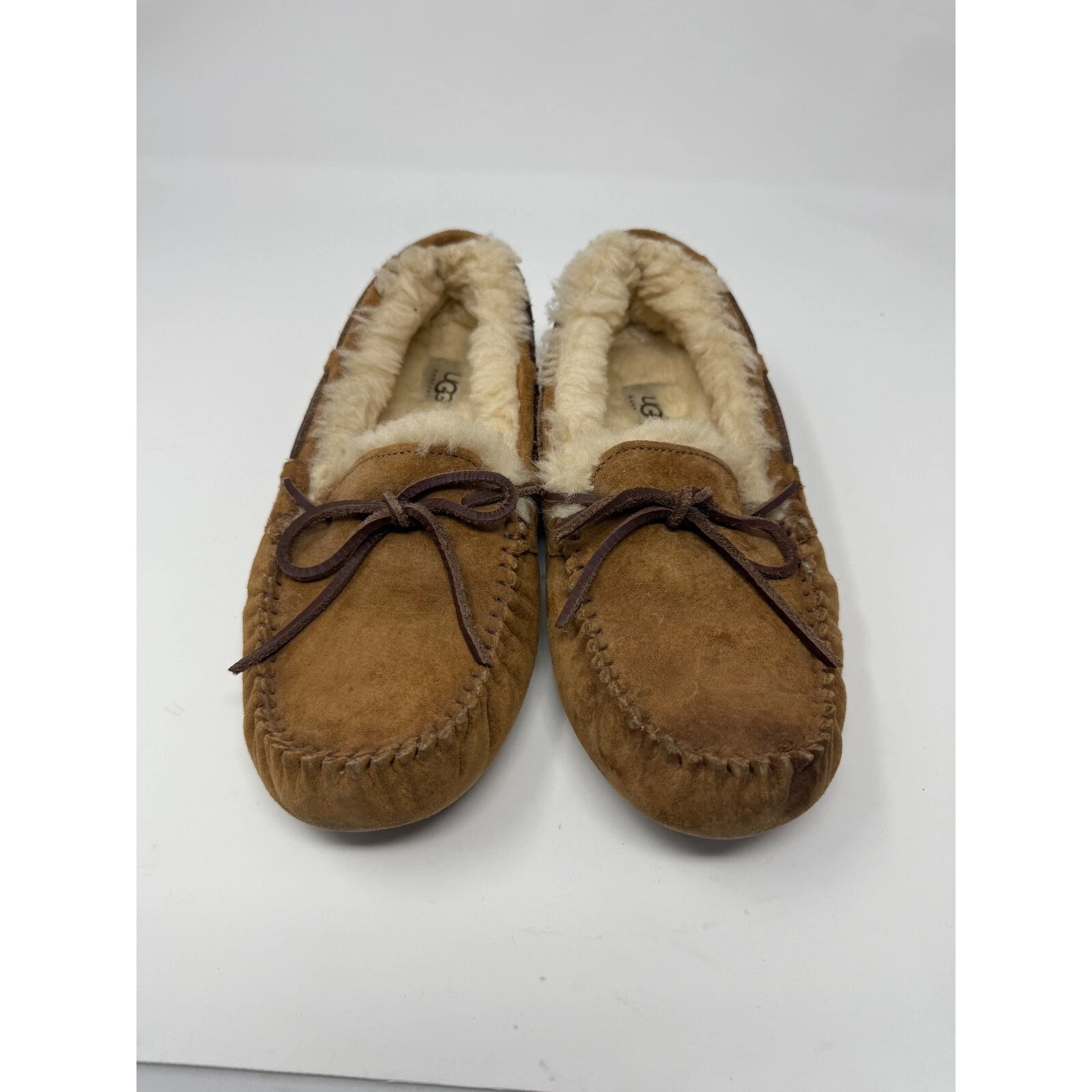 Pantofole mocassino UGG Australia donna taglia 8 DAKOTA pelle di pecora marrone marrone chiaro