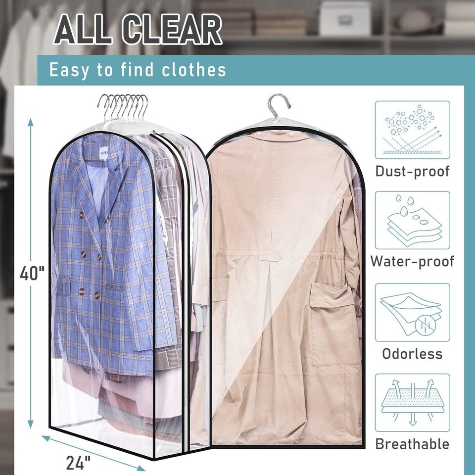 Clear Gusseted Garment Bags 40" Suit Storage Covers, 3Pack C41 eBay