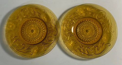 Luncheon Tea Plates 6" TIARA Indiana Glass Amber Set Of 2 Vintage
