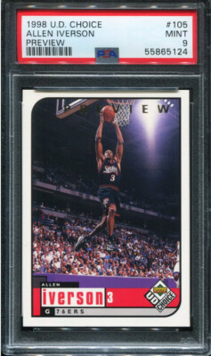 PSA 9 MINT 1998 UD CHOICE PREVIEW ALLEN IVERSON #105 76ers 65124