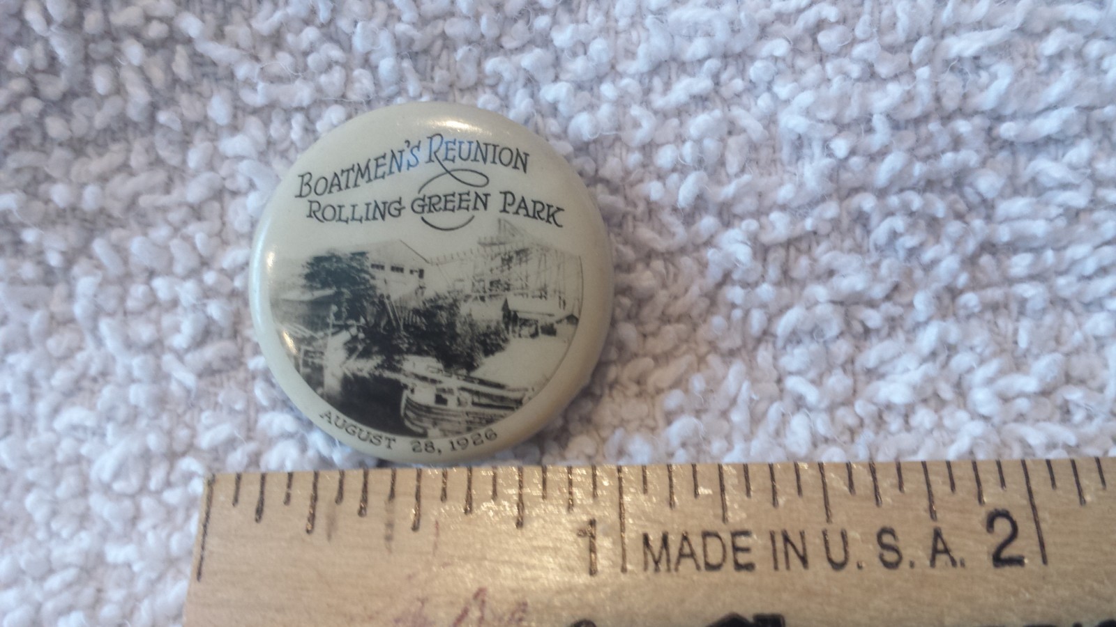 Rolling Green Park Boatman's Reunion Pin, 1926, Hummels Wharf, Snyder
