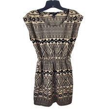 Forever 21 Blouson Dress Womens Small Midi Black Tan Aztec Print Pockets