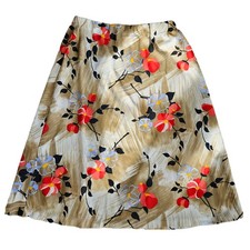 Vintage 1970s Floral Elastic Waist Polyester Midi Skirt Size M