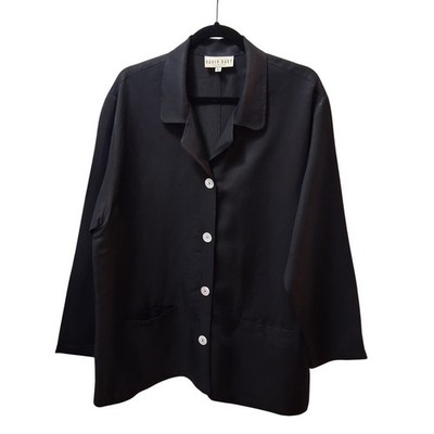 David Dart Women's Top Button-Up Linen Blend Black Size-XL