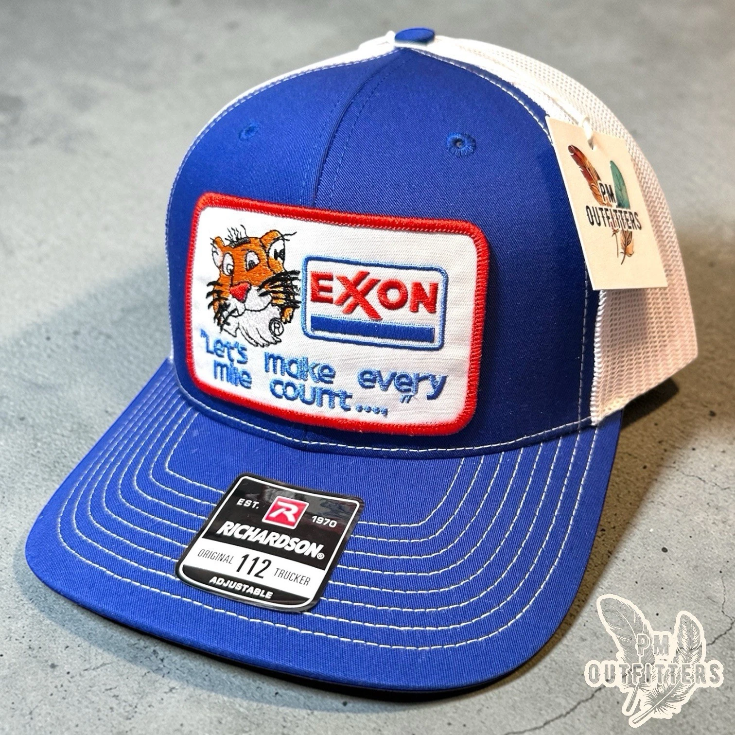 Exxon Tiger Let's Make Every Mile Count Patch Hat Richardson 112 Royal White