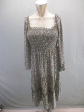 AUW Size S Womens Multicolor Floral Ruffle Long Sleeve Square Neck Dress 759