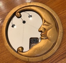 "Espejo dorado cara luna celeste vintage Y2K hecho en Taiwán 10"""