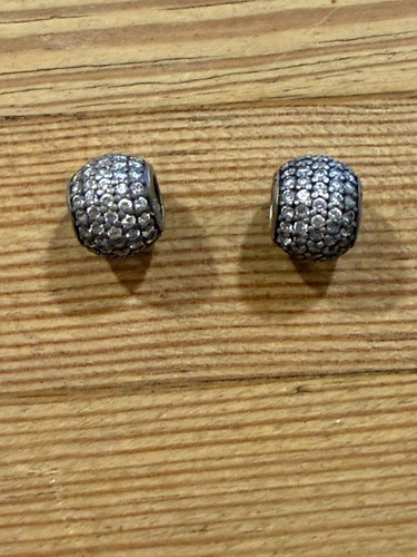 Pair of Pandora SILVER Pave Lights Collection Charms