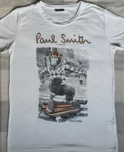 Paul Smith, VINTAGE PAUL SMITH Mainline Skater Monkey T-Shirt L Rainbow Stripe BLACK TAG 90s