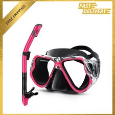 Dry Snorkel Set with Panoramic Wide View Mask, Anti-Fog Scuba Diving Mask for