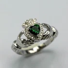 1.02ct Natural Emerald Engagement Ring Claddagh Irish 14k White Gold Plated