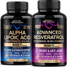 Alpha Lipoic Acid  Resveratrol Blend Capsules Daily Antioxidant Support Set Duo