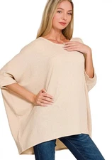 Zenana Raised Rib Bat Sleeve Top