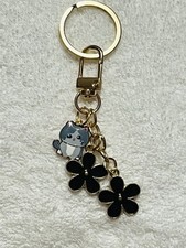 KEYRING Kitty Cat Floral Keychain Enamel Bag Charm Animal Cute Book Bag Charm