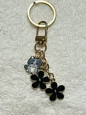 KEYRING Kitty Cat Floral Keychain Enamel Bag Charm Animal Cute Book Bag Charm