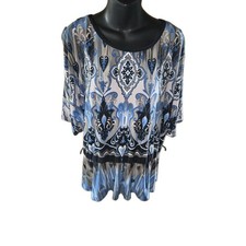 R & M Richards Womens Blue/White USA Made Graphic Top Size 16