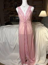 Vintage Sheer Rosy Pink Lace Maxi Slip Night Gown S