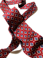 BURBERRYS LONDON VINTAGE LOZENGE GRIDS TIE DOTS 100 SILK BURGUNDY RED BLUE