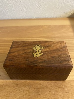 Nautical Wooden Trinket Box With Brass Anchor Inlay